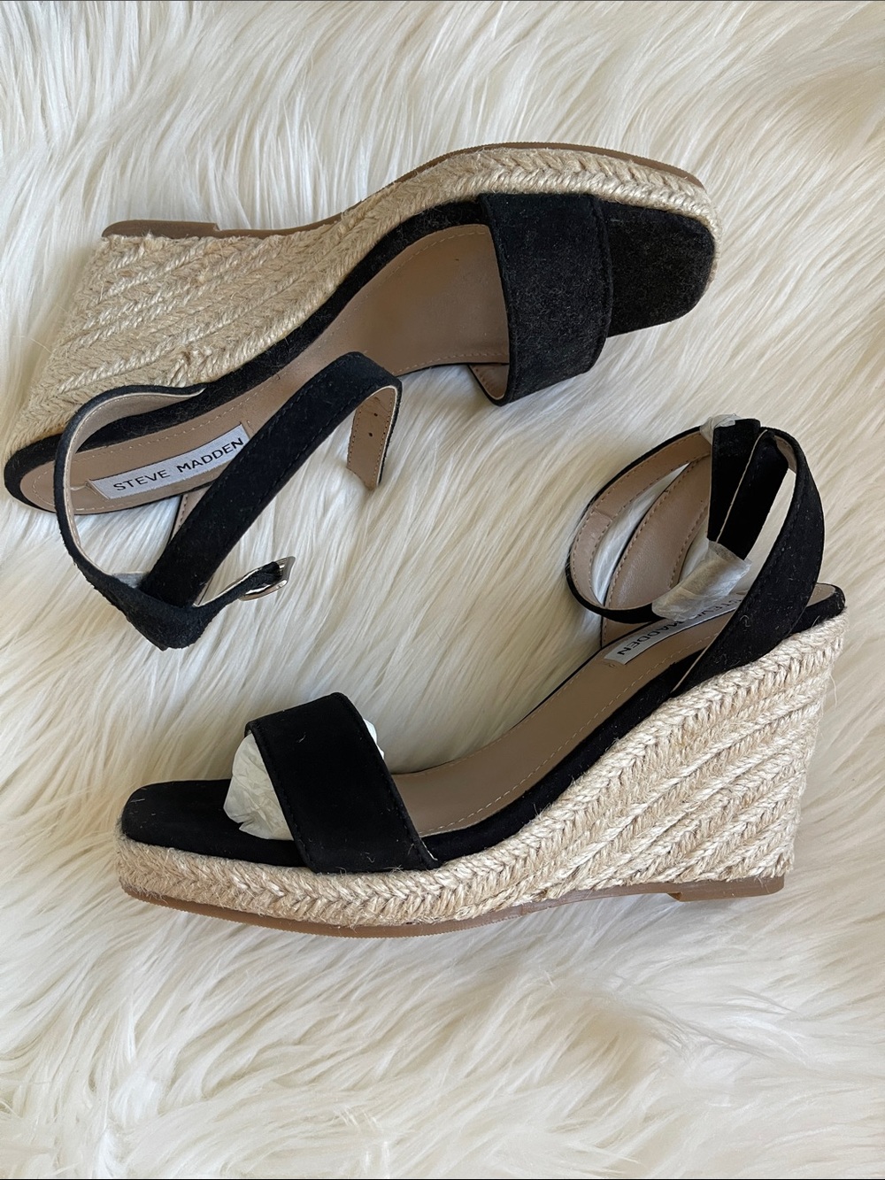 ✨New Steve Madden Black Suede Espadrille Summer Vacation Wedge Sandals